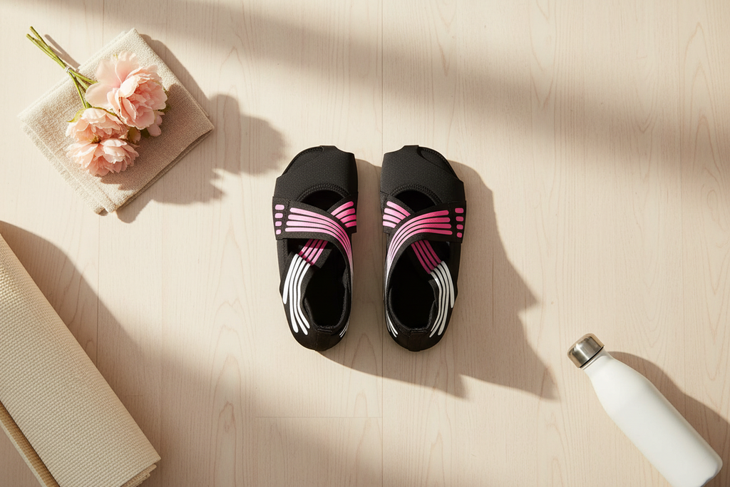 Pilates Grip Shoes - Pinterest Flat Lay